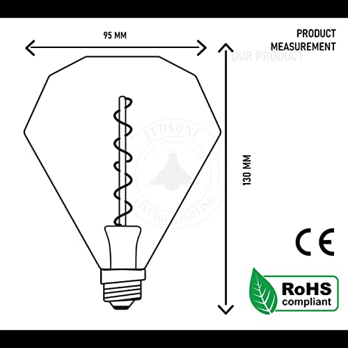 LEDSone Vintage LED Diamond Light Bulb, Warm 2700K, E27, 4W, 1 Pack - Image 2