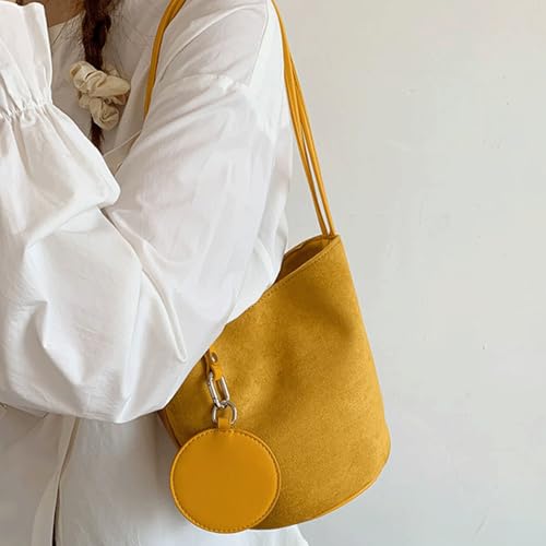 Suede Purse Round Coin Charm Suede Bucket Bag for Women Casual Shoulder Purse Single Strap Alt Vintage Shoulder Bags Daily2