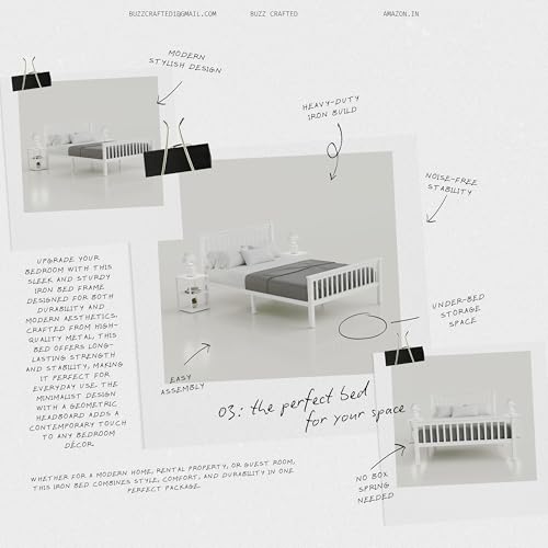 Image of Single Size Metal Bed Frame | Single Metal Bed | SingleSize Iron Bed | Single Steel Bed | Heavy Duty Platform Bed | Metal Cot | Steel Cot | No Box Spring Needed | Bedroom, Home, Hotel & Hostel(White)