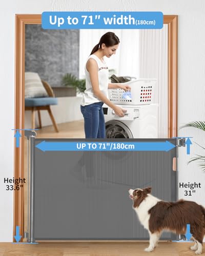 Image of Retractable Baby Gate for Doorways and Stairs, Mesh Safety Gate for Pet, Indoor & Outdoor Use, One-Hand Operation, Easy Installation, 33.6 inch Tall, Expands to 55 inch Wide(Grey,33.6 inchx55 inch