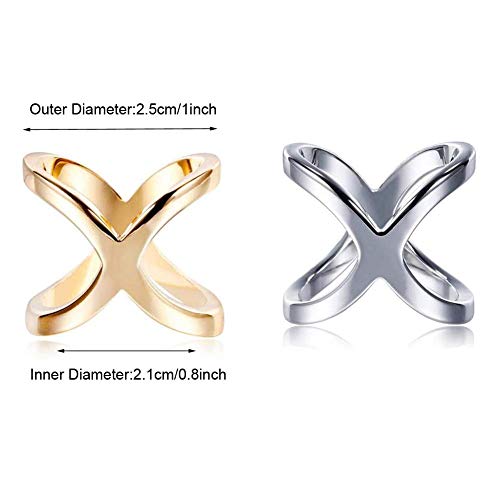 QUUPY 2PCS X Shaped Scarf Buckle Women Lady Girls Simple Fashion Scarf Ring Buckle Silk Scarf Clip Ring Scarves Buckle Holder(Gold+Silver)2