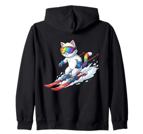 Cat on Ski - Divertido Esquiador Amante de los Gatos Hombres, Mujeres y Niños Sudadera con Capucha