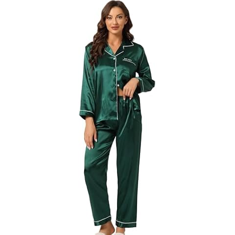 Allegra K Women's Dark Green Satin Pajama Set Cover