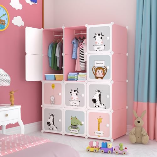 Image of Sunderlook Plastic Wardrobe for Kids Clothes - Collapsible Wardrobe, Easy to Use Anti-Skid & Non-Slip Effective Professional Foldable Plastic Cupboard for Kids, Home (Pink-KTE1, 12 Door)