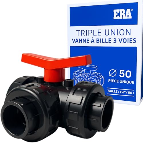 FLUXI-TECH - Vanne à Boule PVC Ø 50 mm - 1 Pièce - Triple Union à Coller - Pression PN10 bars - Résistante aux Produits Chimiques (60°C) - pour Piscine,...