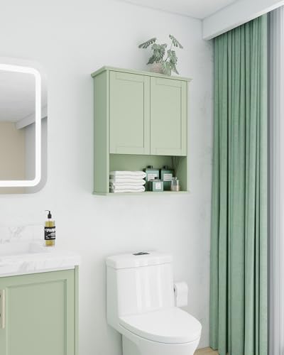 VIMYFAMY Bathroom Cabinet Wall Mount Buffering Hinge,23"x29" inch Over Toilet Storage Cabinet and Adjustable Shelves, Large Space Wooden Medicine Cabinet (Light Green) - Image 3