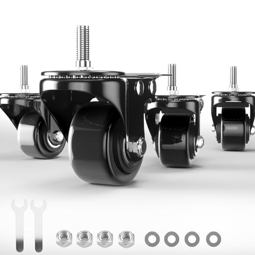stem caster wheels heavy duty 2 inch threaded stem casters set of 4 51634-18x1 screw diameter 51634 stem length 134 safety dual locking industrial castors 600lbs wheels for cart furniture