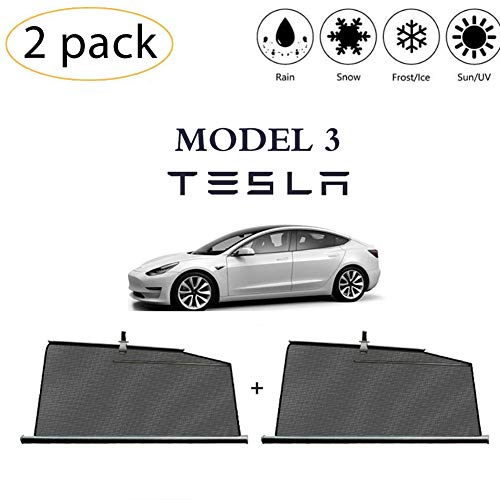 Mustbe Strong Ventana Trasera del Coche Telescópica Shade, Cling Parasol para Tesla Model 3 Sol, Resplandor Y Protección De Rayos UV para Su Hijo (Paquete De 2)