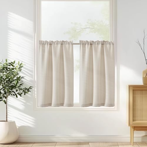 Vangao Scheibengardinen Modern Küche Beige Bistrogardine 2er Set 90Bx75H...