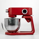 Kraftsman Küchenmaschine mit Metallgehäuse, Knetmaschine Brotteig mit Edelstahl-Rührschüssel 5 L, 4 Edelstahl-Aufsätze: Rührbesen, Flex-Kantenschlägel, Knethaken, Schneebesen & Sichtdeckel (Rot)