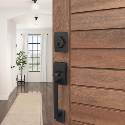 Image of SCHLAGE Century Front Door Entry Handleset, Latitude Lever, Matte Black