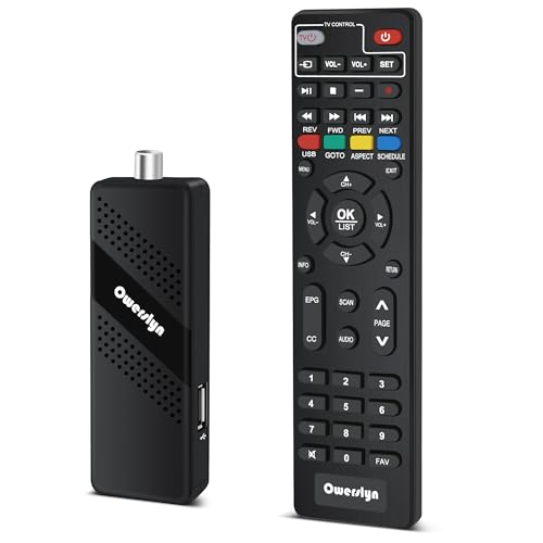 OWERSLYN Receptor de Caja Freeview Full HD 1080P y grabadora USB HD, sintonizador de TV Digital DVB-T2, convertidor de TV terrestre analógico a Digital, Salida HDMI/AV, USB/PVR, Control Remoto 2 en 1