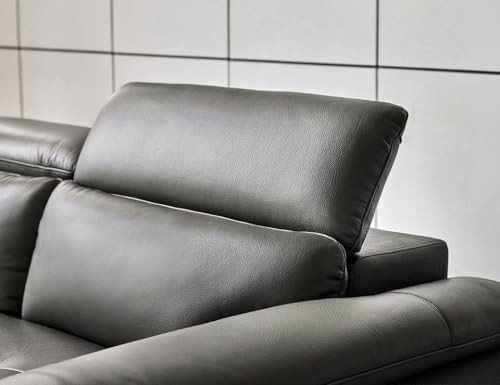 Image of Fabrique Anemoia Leatherette 4 Seater with Puffy Moden Design Dark Grey Sofa Set with Moveable Headrest | Comfortable Furniture for Home Office & Living Room | Easy to Move with Stainless Steel Legs