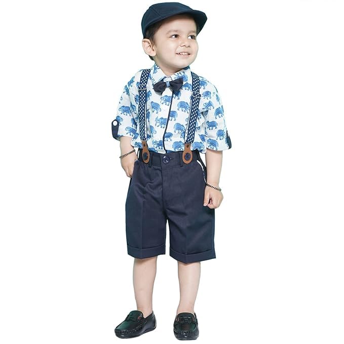 Image of AJ DEZINES Kids Casual Wear Clothing Cotton Shirt Short Set For Boys