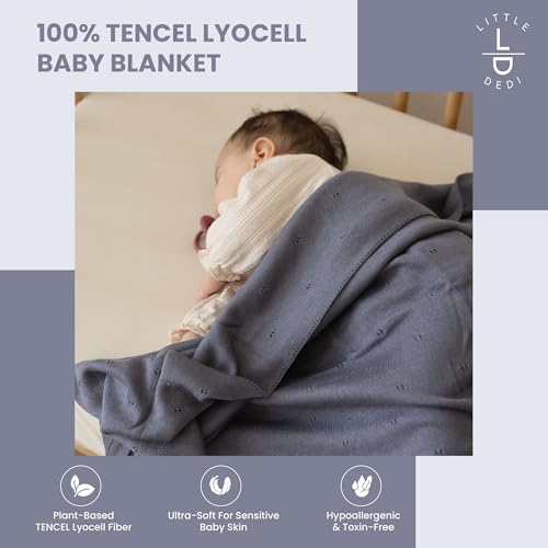 Image of Dua 100% Tencel Baby Blanket 30x40 in, Lyocell Grey Blue, Oeko-Tex Certified, Silky Soft Knit, Thermal-Regulating Swaddle and Receiving Blanket for Newborns