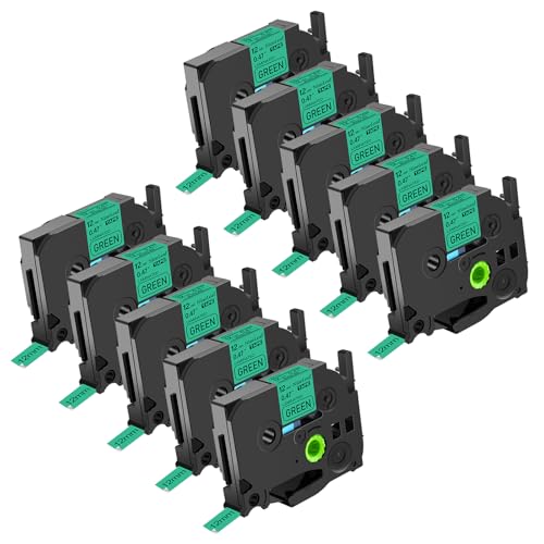 NineLeaf 10 Pack Compatible for Brother TZ TZe TZe-731 TZe731 TZ-731 TZ731 Label Tape 12mm 1/2'' Black on Green Laminated Labeling Refill Work with P-Touch PT-D210 PTD400AD PTH110 PT-D600 Label Maker