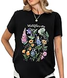 Women Vintage Boho Floral Wildflowers Tshirts Girls Graphic Tees Short Sleeve Tops(M,Black-6)