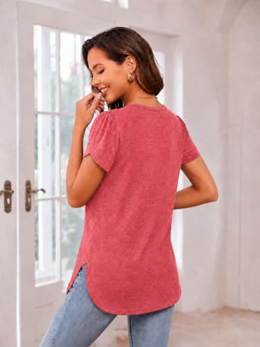 Image of Herou Women's Casual Long /Short Sleeve T Shirt Crewneck with Side Split Fall Pullover Loose Tunic Sweater Tops