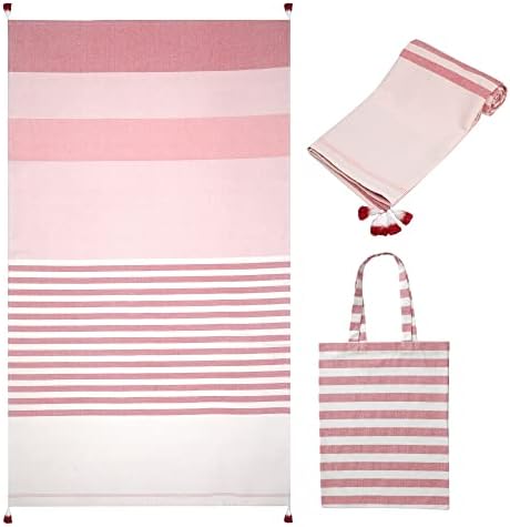 Folkulture beach towels with Travel Bag 40 x 72, Beach Blanket for Holidays or Extra Large , 100% Cotton Sand Free Turkish for Adults, Lightweight and Oversized, Coral