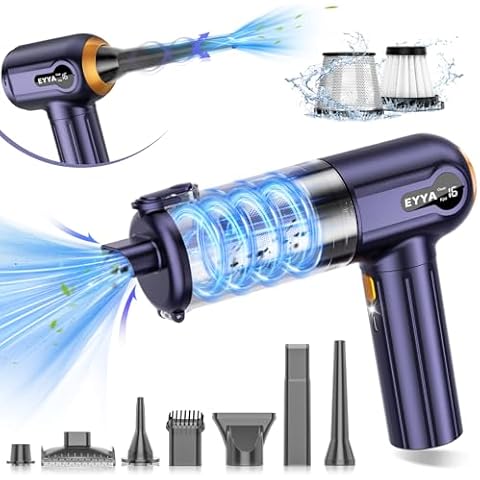 EYYA Handheld Car Vacuum Cleaner Cordless, 16000PA High Power Portable Small Car Vacuum Cleaner & Air Duster, 2 Gear, Digital Display, 6-in-1 Mini Hand Held Vacuum Cleaner for Car, Home, Pet Hair Cover