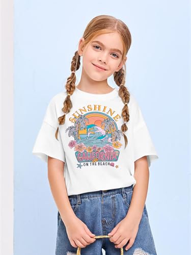 Image of Girls Graphic Shirts Oversized Sunshine T Shirt Short Sleeve Tee Tops Cute Trendy Girls Clothes for 5-14 Years