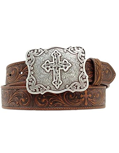 Nocona Women's Belt with Embossed Cross Strap and Buckle, Brown, 2X-Large