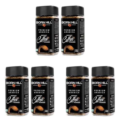 Image of BORN HILL Premium Instant Coffee Combo Pack, 2x100g | 100% Pure Arabica 0% Chicory | Medium Roast | Ground Coffee powder | Makes 100 cups | Strong & Rich Brew (Pack of 3)