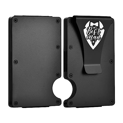 Groomsmen Proposal Gifts Engraved Best Man Wallet Best Man Gifts Aluminum Metal Slim Minimalist Wallet for Wedding Groomsmen Credit Card Holder with Money Clip Black3