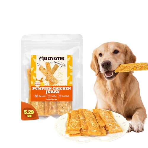 MULTIBITES 5.29oz Pumpkin & Chicken Jerky Dog Treats - Grain Free Dog Snacks - All Natural Chewy Dog Treats Digestive Health Training Treats for All Dog