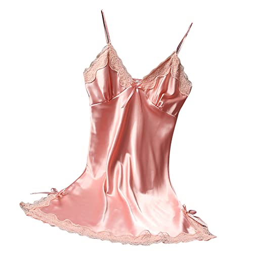 Negligee Damen Sexy Nachtwäsche Satin Nachthemden für Damen Kurzes Nachtkleid Ärmellos V-Ausschnitt Trägerkleid Basic Unterkleid Cami Schlafkleid...
