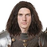 ANOGOL Hair Cap+Soldier Wig Cosplay for Men Brown Wig Male Wavy Hair Brown Medium Length Wigs for Men Boys Dress Up Wig Medival Macho Man Costume Rockstar Party Wigs for Halloween Christmas Cosplay