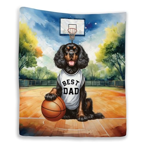 Ninety3POD Happy Father's Day Boykin Spaniel Playing Basketball with Best Dad Jersey Quilt Blanket Dog Lover Cozy Comforter Throw Blanket 13006