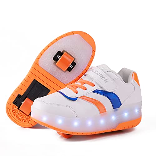 Kimigia Buty dla chłopców i dziewczynek, z kółkami LED, świecące podwójne kółka, buty z oświetleniem LED, lekkie buty outdoorowe, 7 kolorów, zmiana kolorów, kółka gimnastyczne, Białe koła podwójne