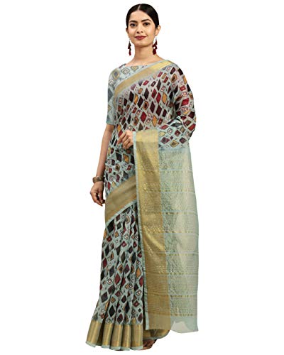 Rajnandini Sari für Damen, türkis, Baumwolle, Seide, Digitaldruck, traditioneller Sari mit Blusenteil Cover