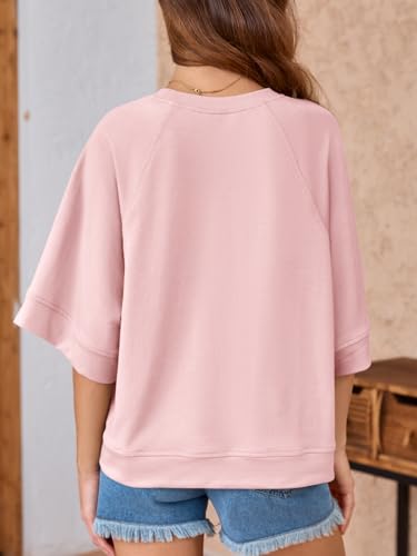 Image of Tankaneo Womens Oversized Half Sleeve T-Shirts Crew Neck Boxy Basic Tees Tops Summer Casual Loose Fit Tunic Shirts