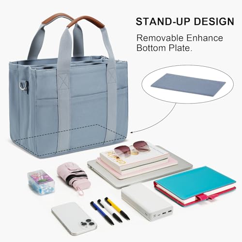 Image of KKXIU Canvas Tote Bag for Women with Zipper and Compartments Crossbody Large Bible Messenger Purse Bag With Pockets
