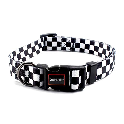 QQPETS Dog Collar Personalized Adjustable Basic Collars Soft Comfortable for Puppy Small Medium Large Dogs or Cats Outdoor Training Walking Running Black and White Pattern