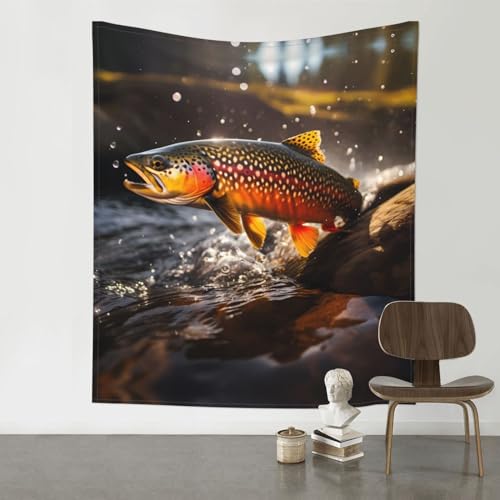 Tapisserie murale pêche à la mouche 150x130 pour déco salon et tenture nature