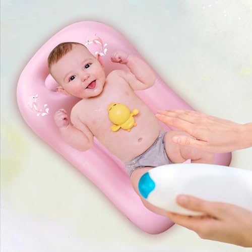 Image of | Inflatable Baby Bathtub,Newborn Bathtub Seat for Infant,Non-Slip Baby Pool for Sitting up,Foldable Toddler Tub Shower,Portable Travel Bath for Kids 0-6 Year (B1019P, Animal Print)