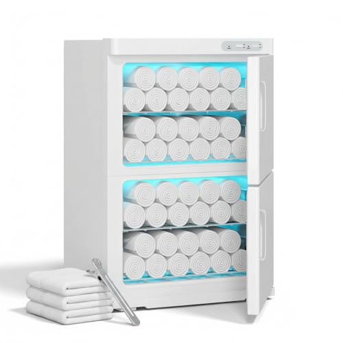 TABU Hot Towel Warmer Cabinet, 46L Extra Large Professional Towel Heater with Stainless Steel Racks & Water Drip Tray, for Spa, Salon, Barber and Home,White