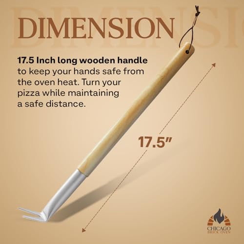 Image of Pizza Bubble Popper Spinner Turning Fork Aluminum 17.5 inch with Wooden Handle and Leather Strap (2-Pack), Pizza Turner Peel - Outdoor Pizza Oven Accessories