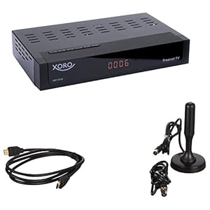 Xoro HRT 8730 KIT Full HD HEVC DVB-T/T2 receiver (H.265, HDTV, HDMI met kabel, kaartloos Irdeto-toegangssysteem voor Freenet TV, mediaspeler, PVR Ready, USB 2.0, 12V, antenne) zwart