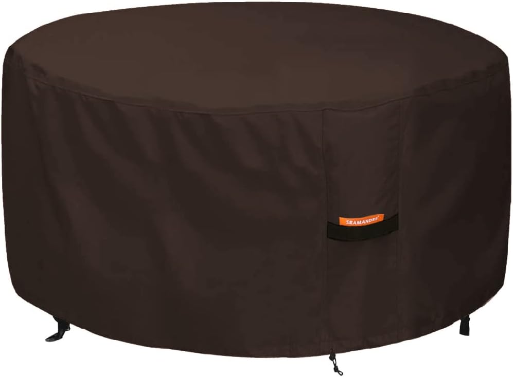 Seamander fire Pit Cover,Waterproof 600D Heavy Duty Patio Fire Bowl Outdoor Cover (Round-50 DX24 H, Brown)