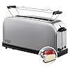 Russell Hobbs Grille Pain [Fente longue 2 Toasts/ 1 Tranche baguette] Adventure Acier Inox (Fente large, 6 Niveaux de Brunissage rapide réglables, Surélévation, Décongèle & Réchauffe) 21396-56