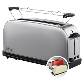 Russell Hobbs Grille Pain [Fente longue 2 Toasts/ 1 Tranche baguette] Adventure Acier Inox (Fente large, 6 Niveaux de Brunissage rapide réglables, Surélévation, Décongèle & Réchauffe) 21396-56