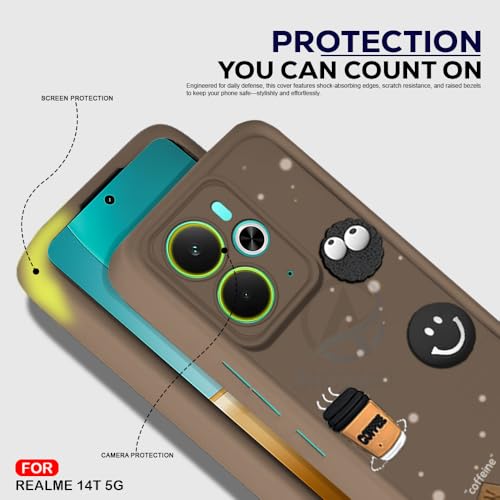 Image of AESTMO Back Case Cover for Realme 14T 5G Cover | Cute Fun Cartoon 3D Ball | Coffee Silicone Case | Full Body Protection | Camera Protection Back Cover for Realme 14T 5G (Brown)