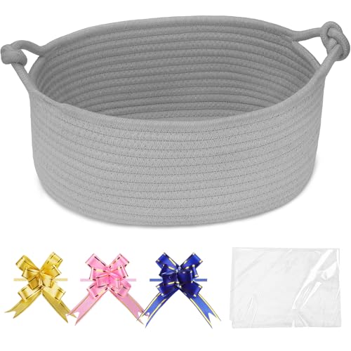 Image of COMSE Small Gift Basket Empty with Bag & Ribbons, Solid Cool Gray