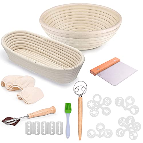 Banneton Proofing Basket Set of 2, Banneton Proofing Basket, Banaton Proofing Basket, Sourdough Starter Kit, Bread Proofing Basket, Sourdough Starter Kit, Proofing Baskets for Bread Baking, 10inch