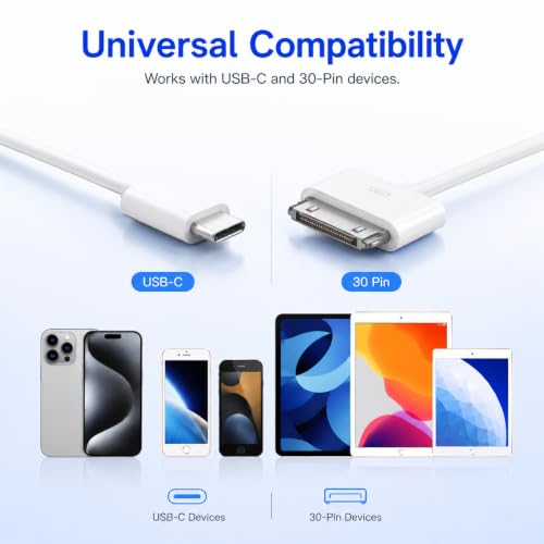 Image of Verilux USB C to 30 Pin Charger Cable & Data Sync for iPhone 4 /4S /3G /3GS /iPad 3 /2 /1