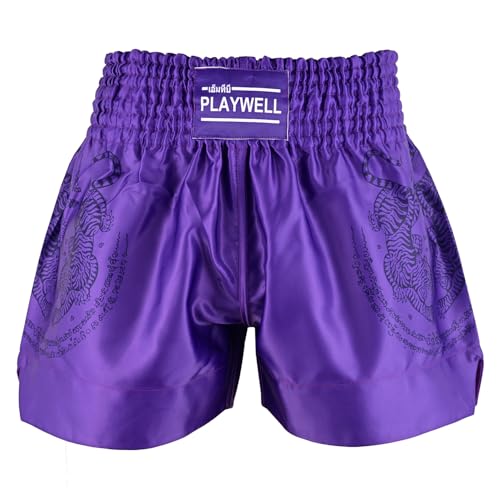 Short de combat Muay Thai en satin violet Twin Tiger Playwell
